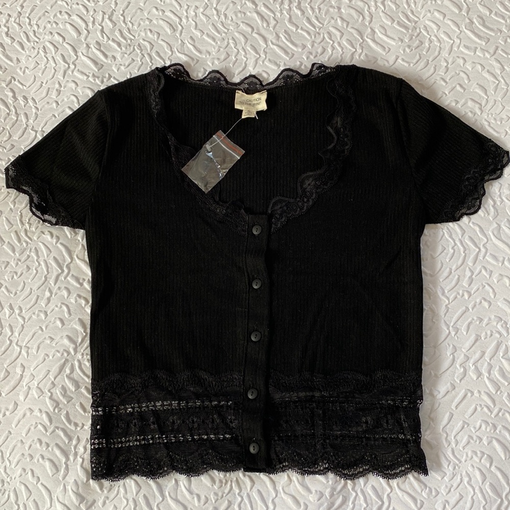 Button Down Black Crop Top
